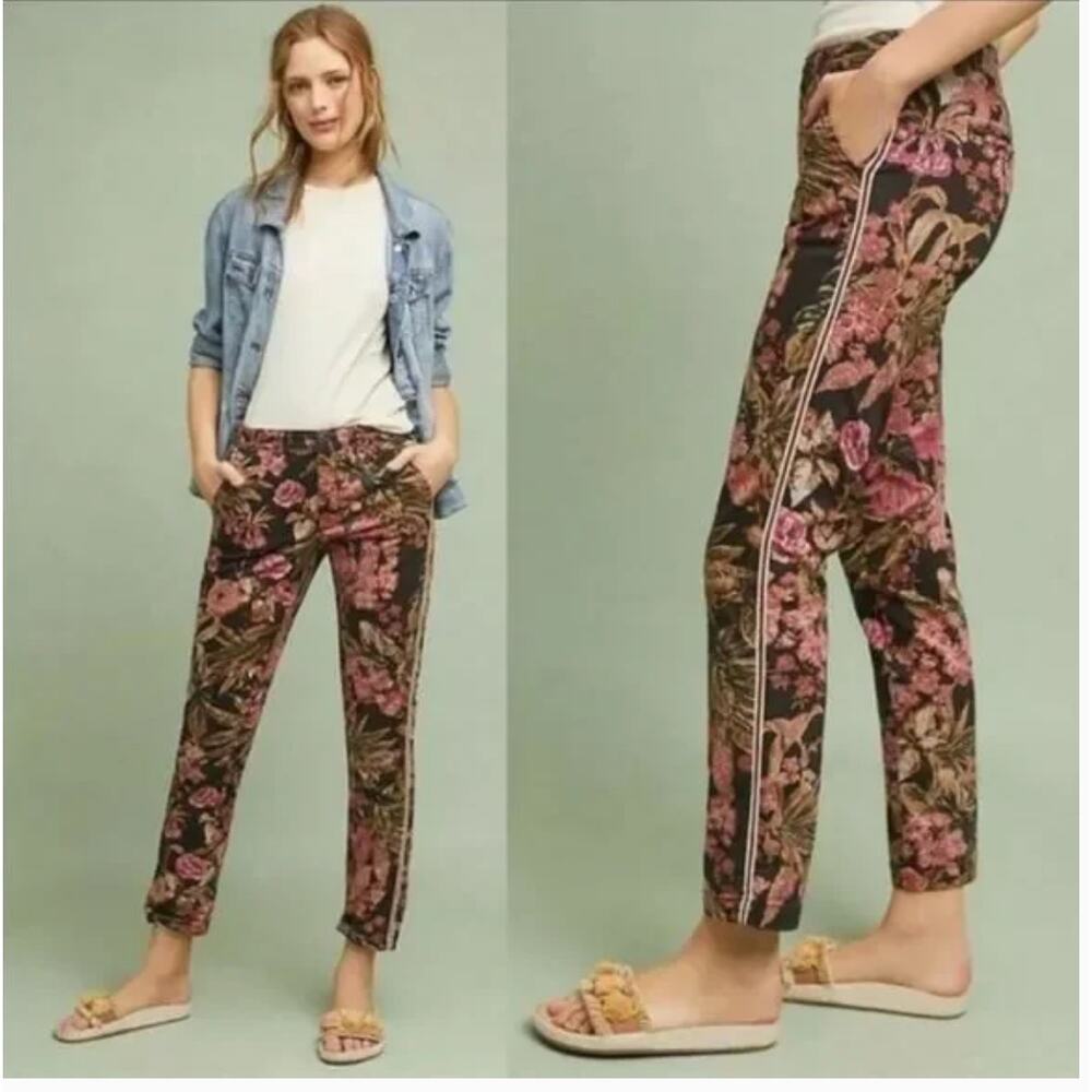 ANTHROPOLOGIE | Chino Floral Side Stripe Pants Size 25
